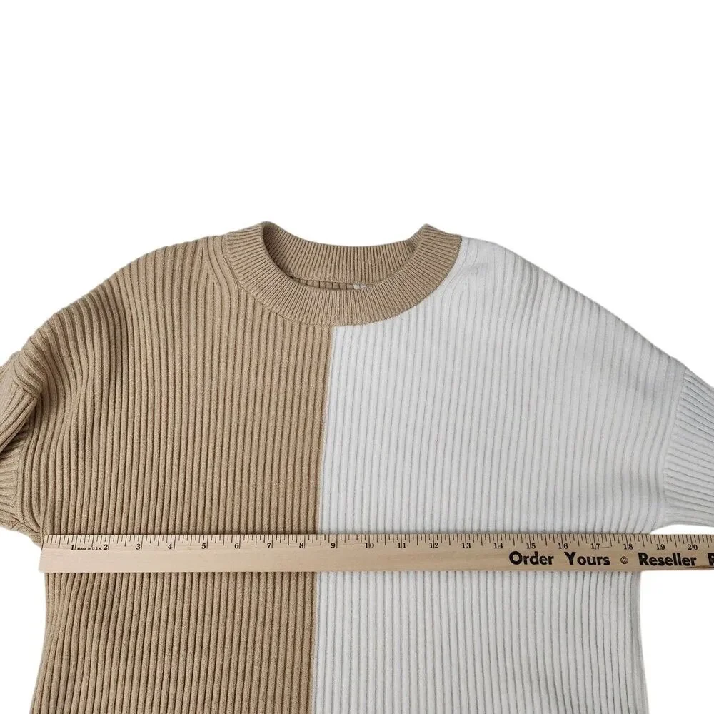 Abercrombie & Fitch‎ Sweater Womens Small Tan Luxeloft Colorblock Pullover Knit